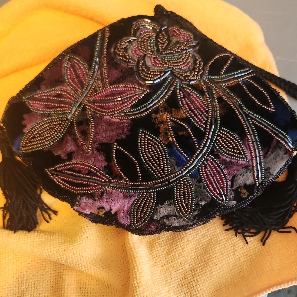 Embroidered Black and Pink Clutch
